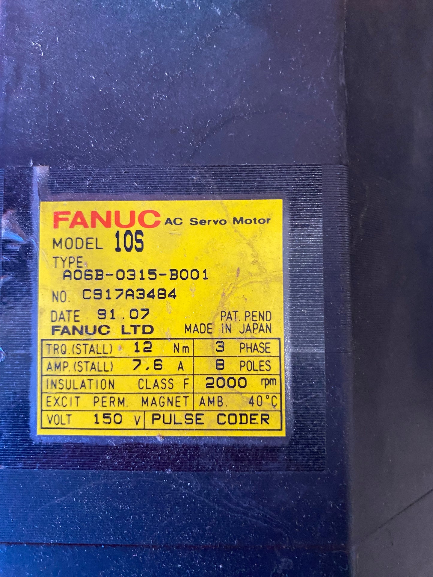 FANUC AC SERVO MOTOR A06B-0315-3001